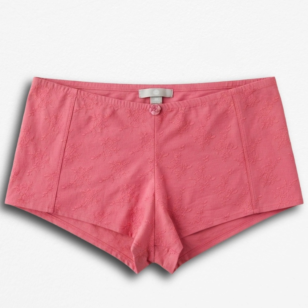 Delta Burke Intimates Pink Floral Embroidered Boy Short Panties Size 2X Rosette